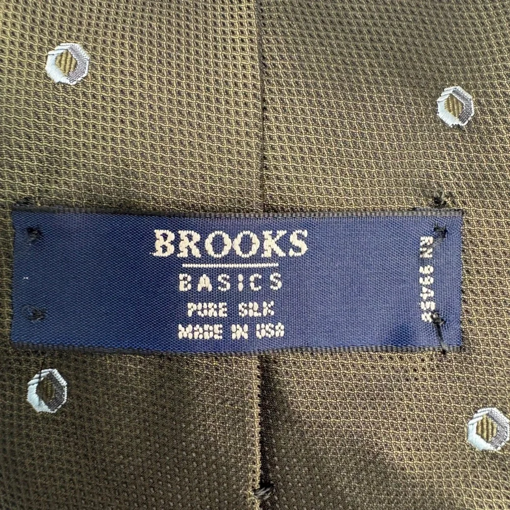 Brooks Basics Necktie Mens One Size Brown Green Silk Geometric Circle USA‎ Made